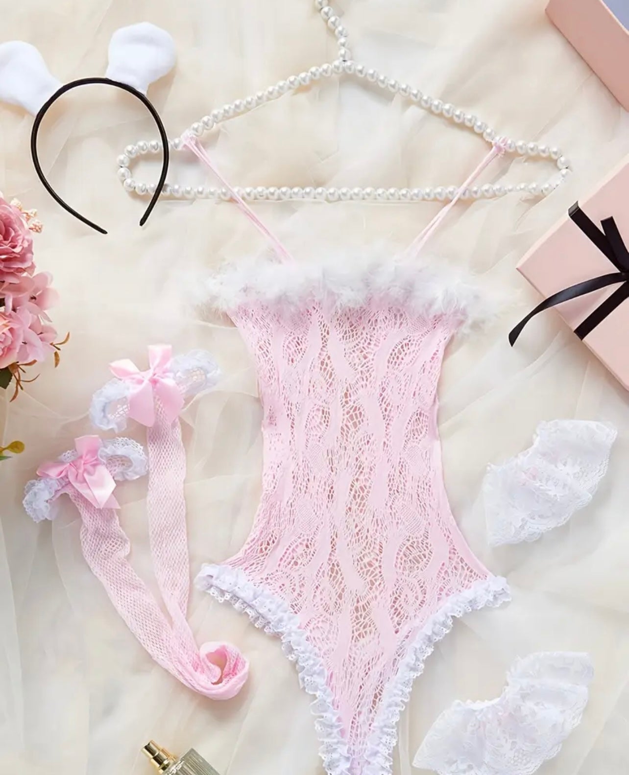 Pink Lace Bunny Lingerie Set