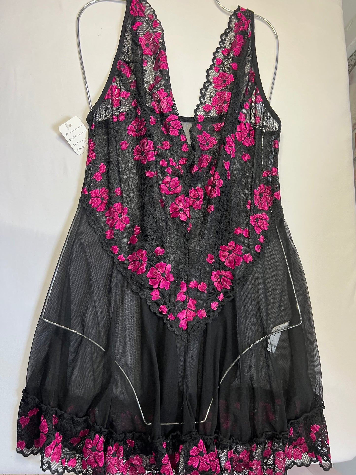 Elegant Black Lace Lingerie with Pink Floral Embroidery