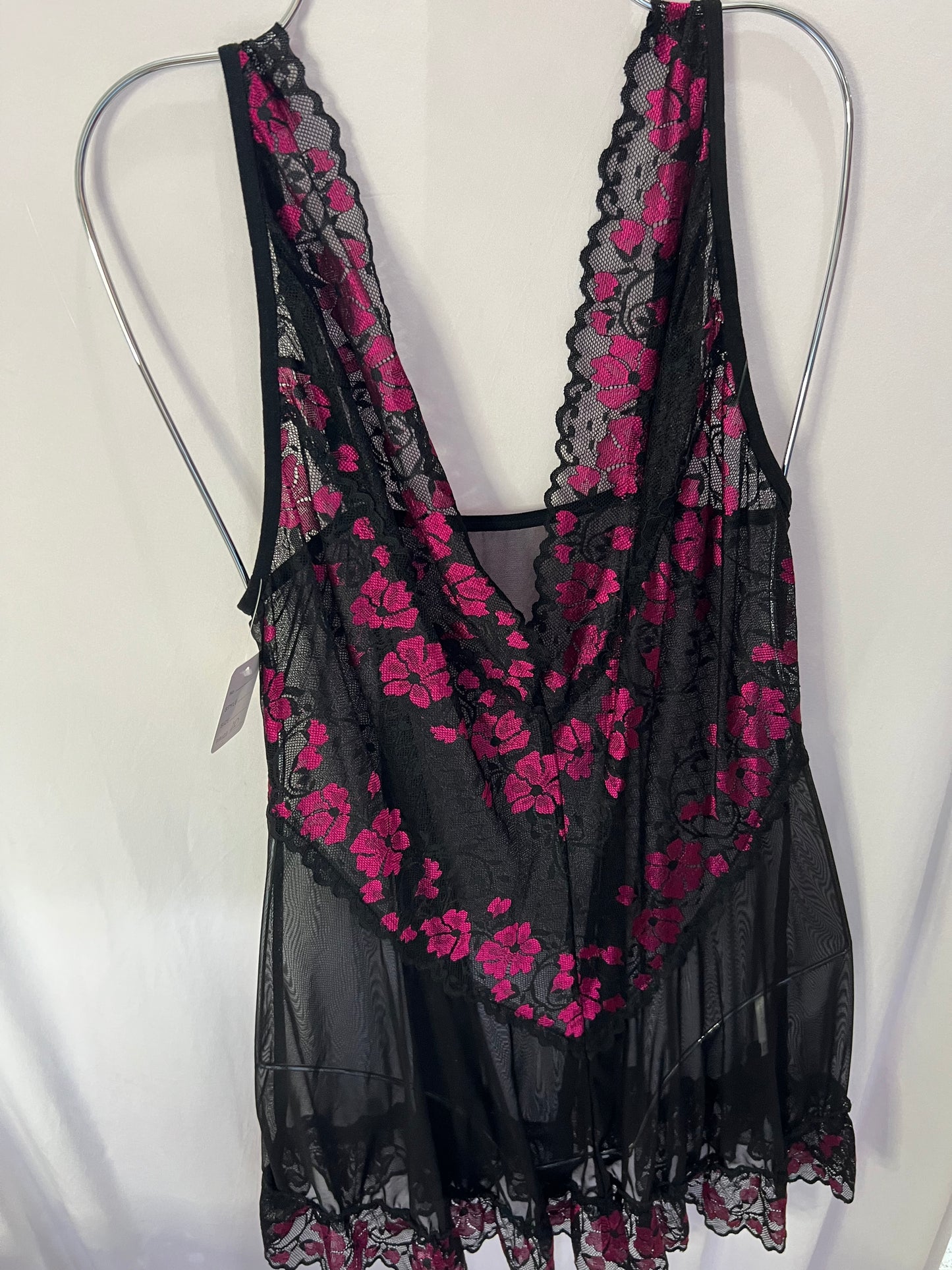 Elegant Black Lace Lingerie with Pink Floral Embroidery