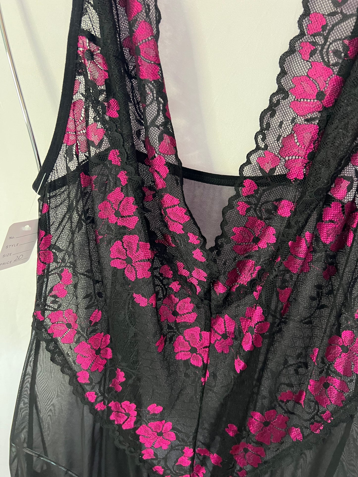 Elegant Black Lace Lingerie with Pink Floral Embroidery
