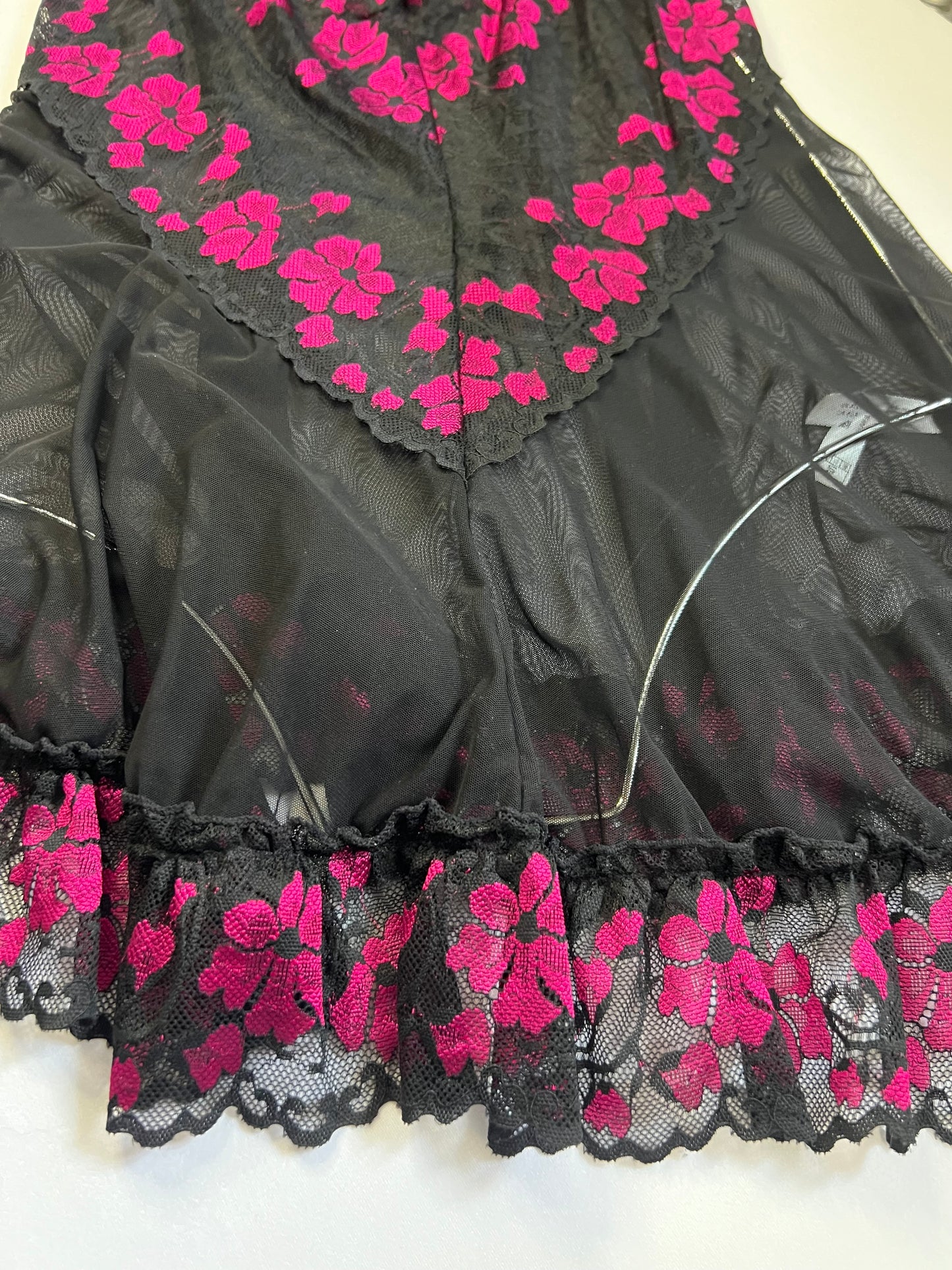 Elegant Black Lace Lingerie with Pink Floral Embroidery