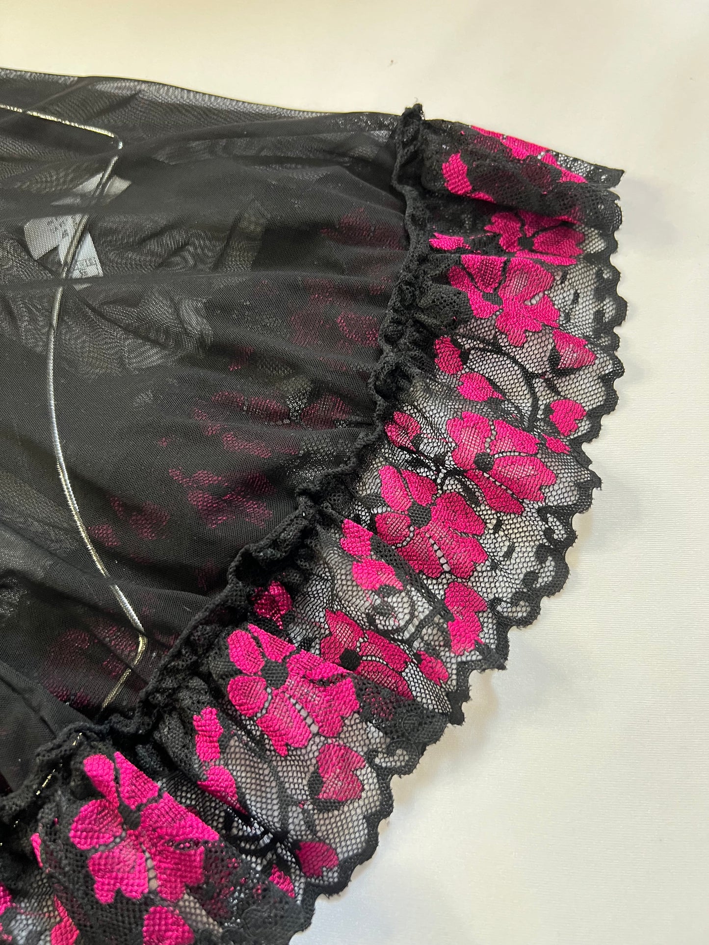 Elegant Black Lace Lingerie with Pink Floral Embroidery