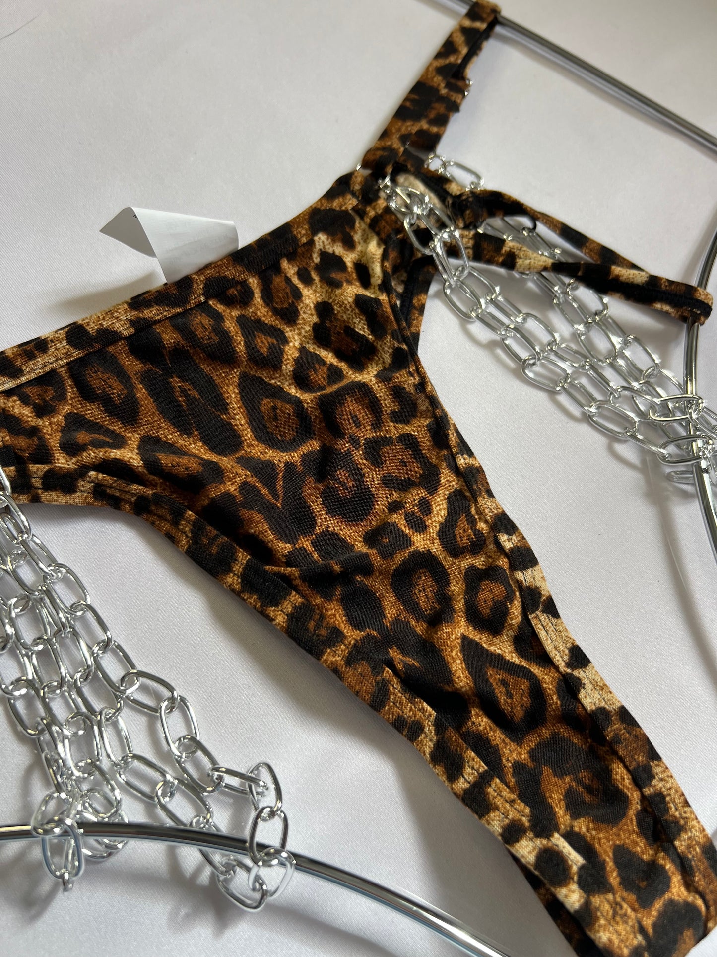 Leopard Print Lingerie Set with Silver Chain Details