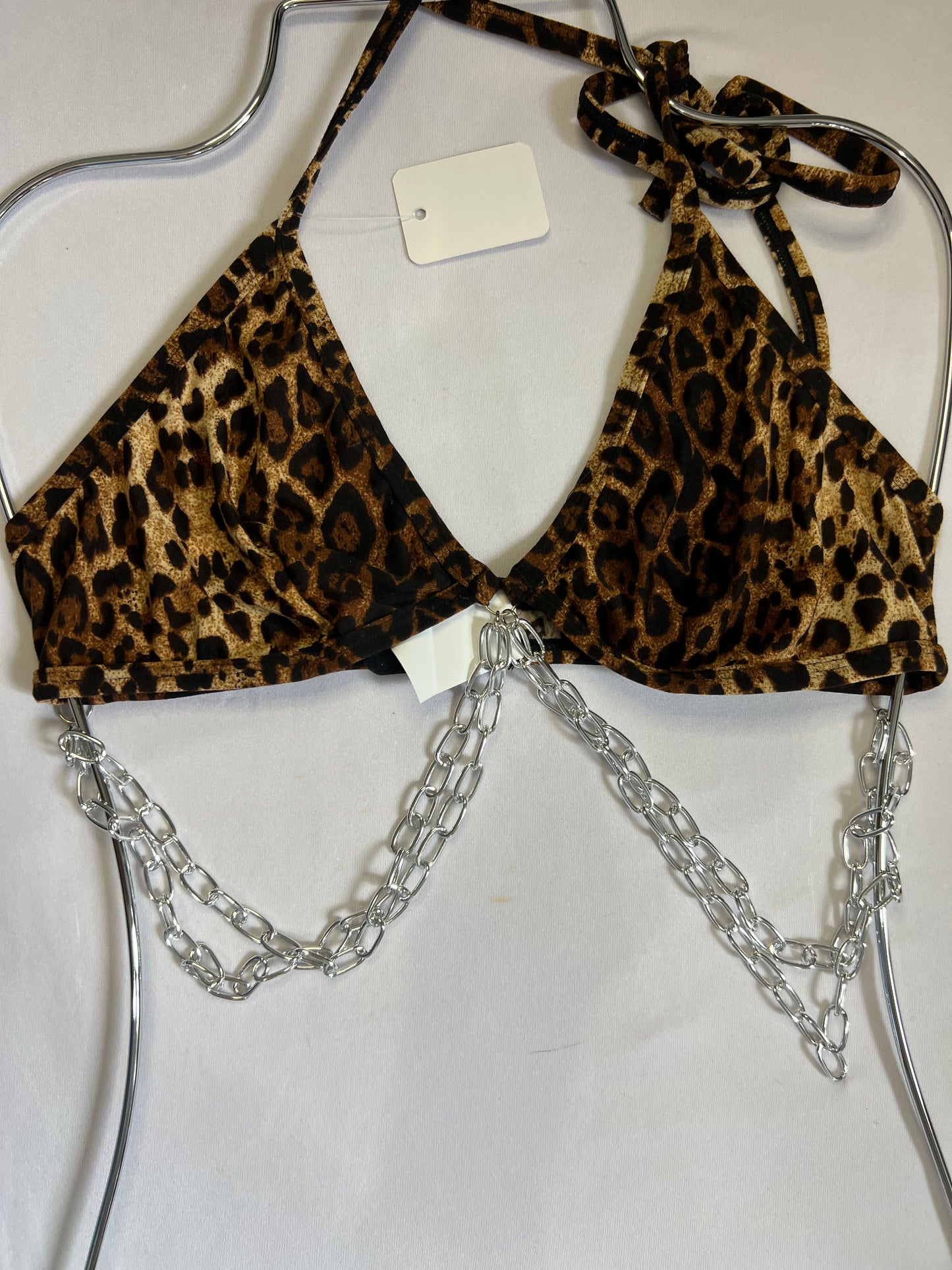 Leopard Print Lingerie Set with Silver Chain Details