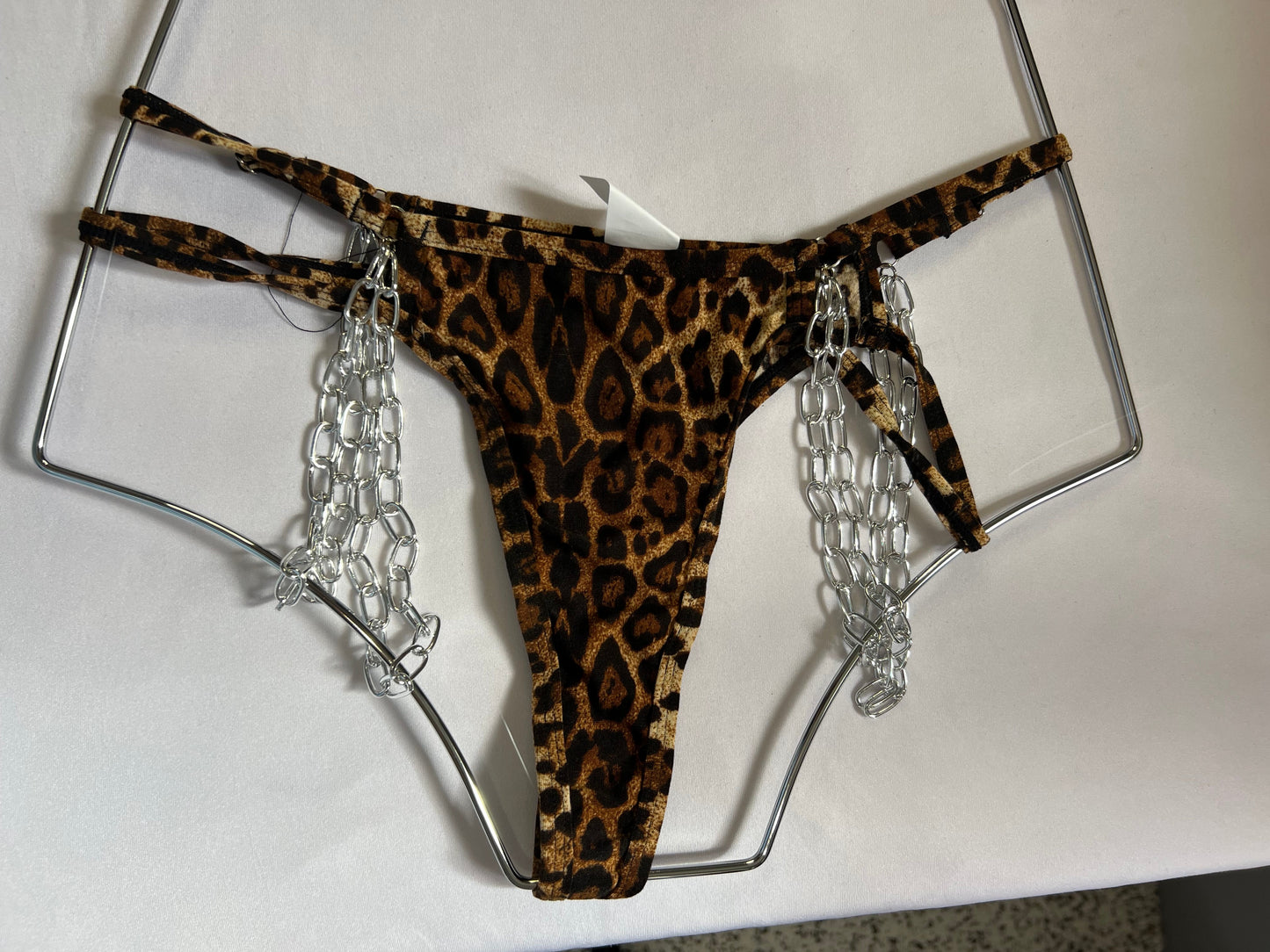 Leopard Print Lingerie Set with Silver Chain Details