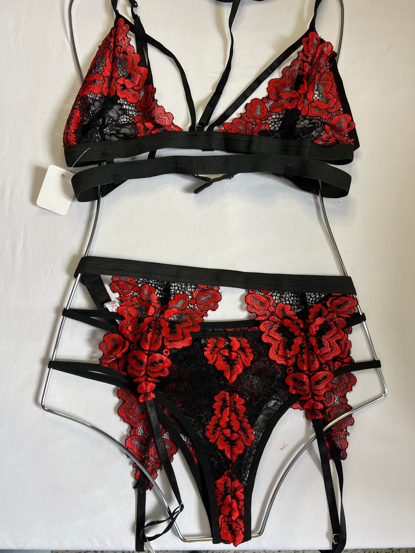 Sensual Red and Black Lace Lingerie Set