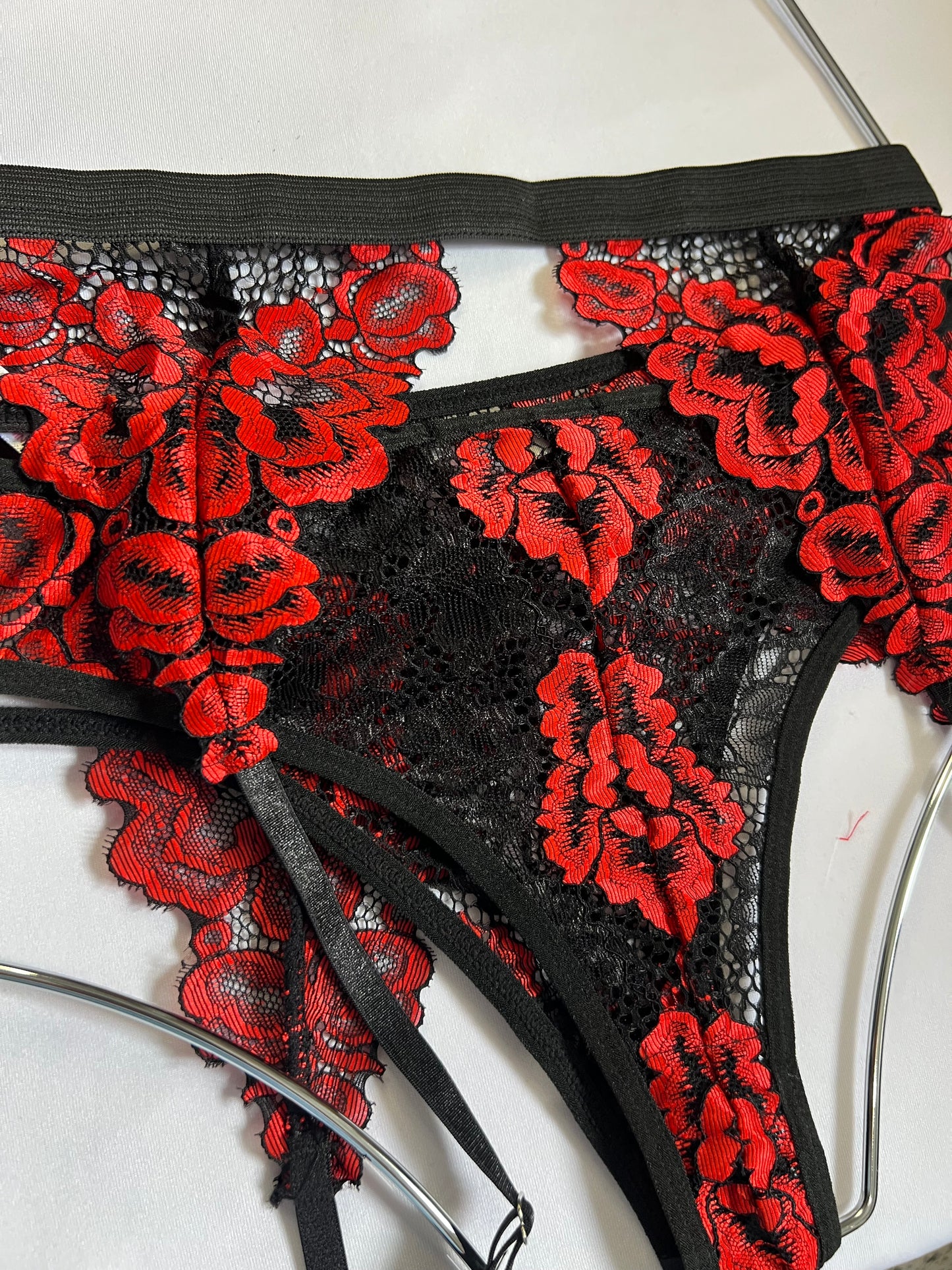 Sensual Red and Black Lace Lingerie Set