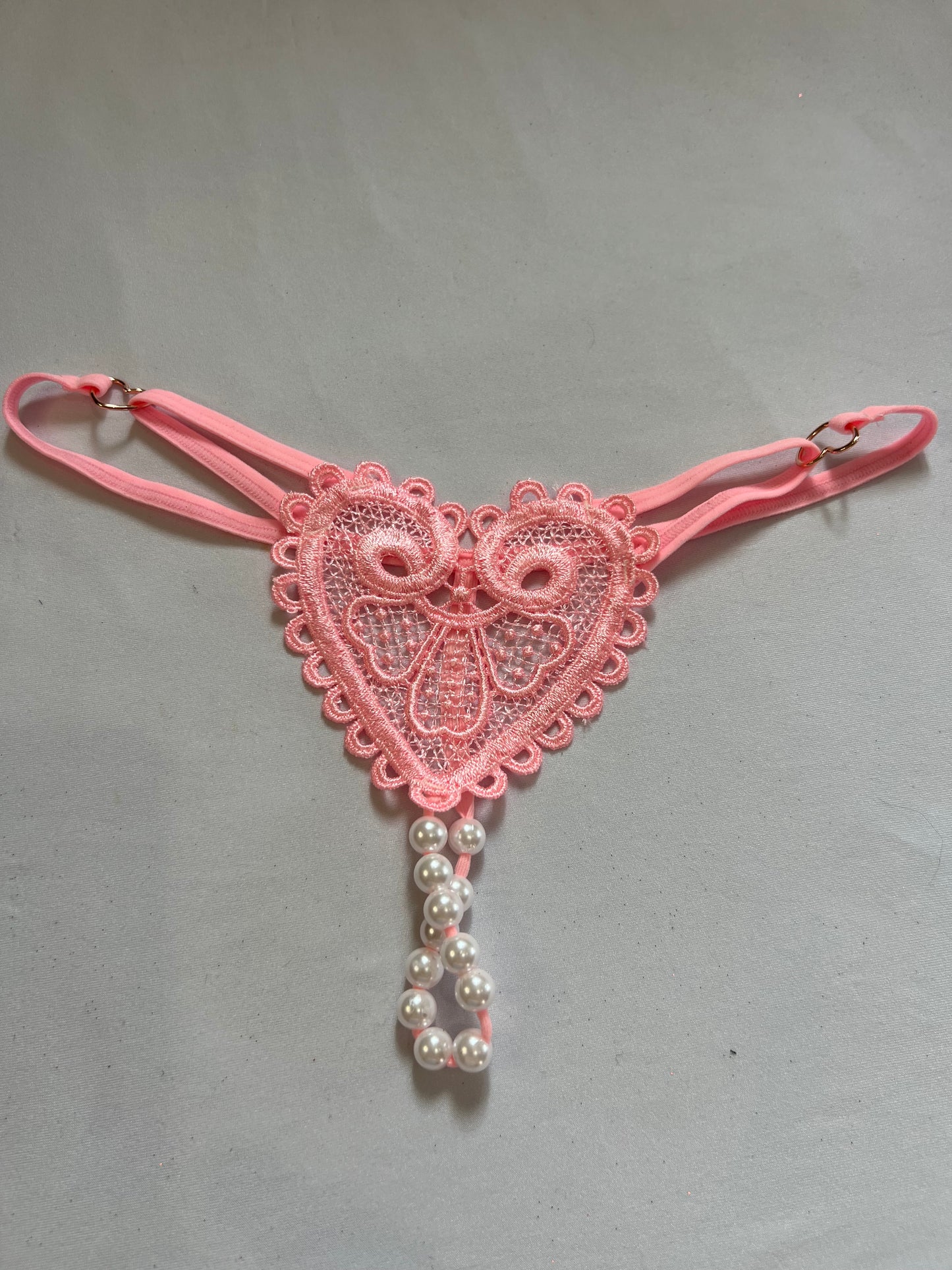 Romantic Lace & Pearl Crotchless Panties – Heart Design