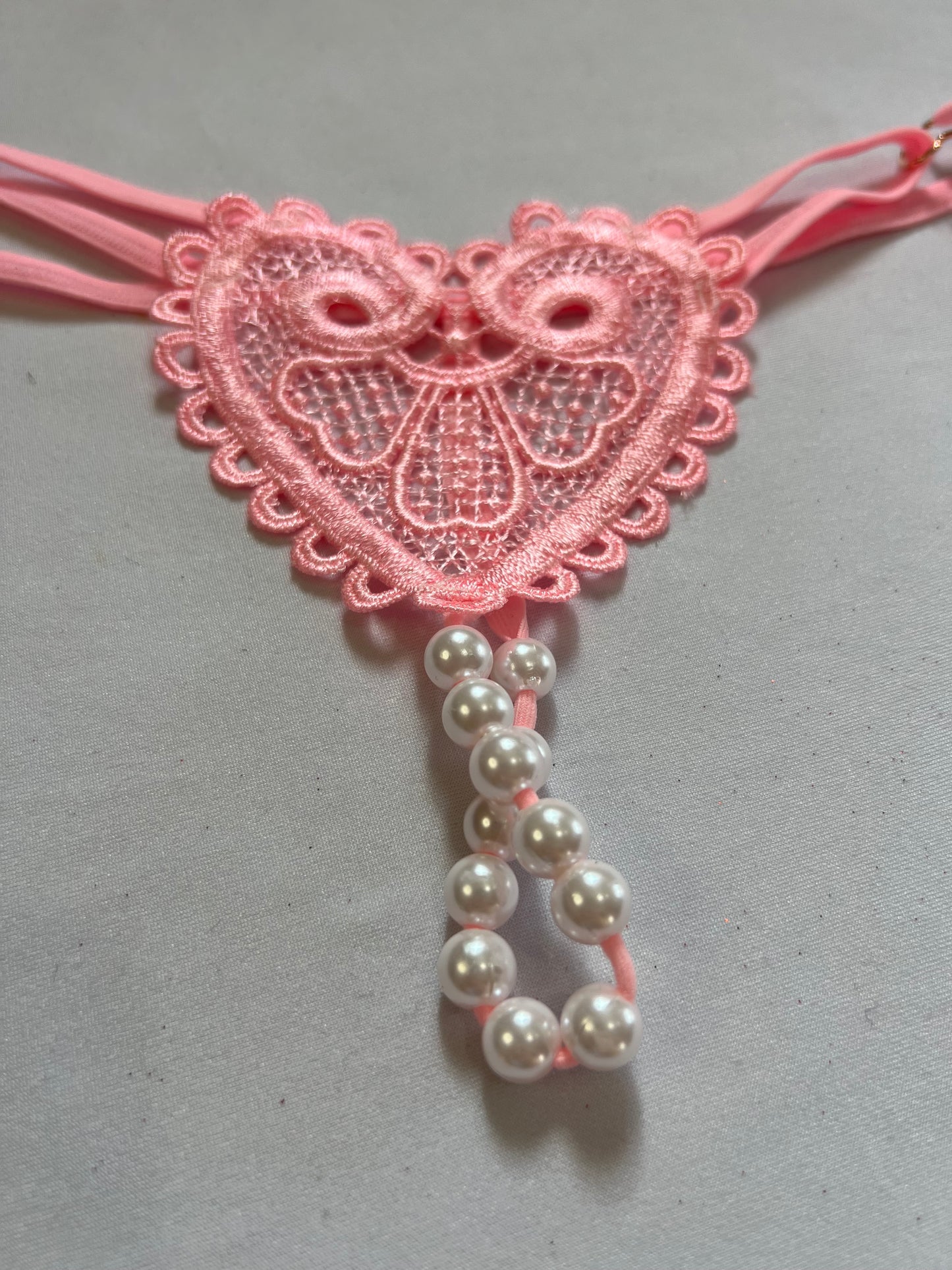 Romantic Lace & Pearl Crotchless Panties – Heart Design