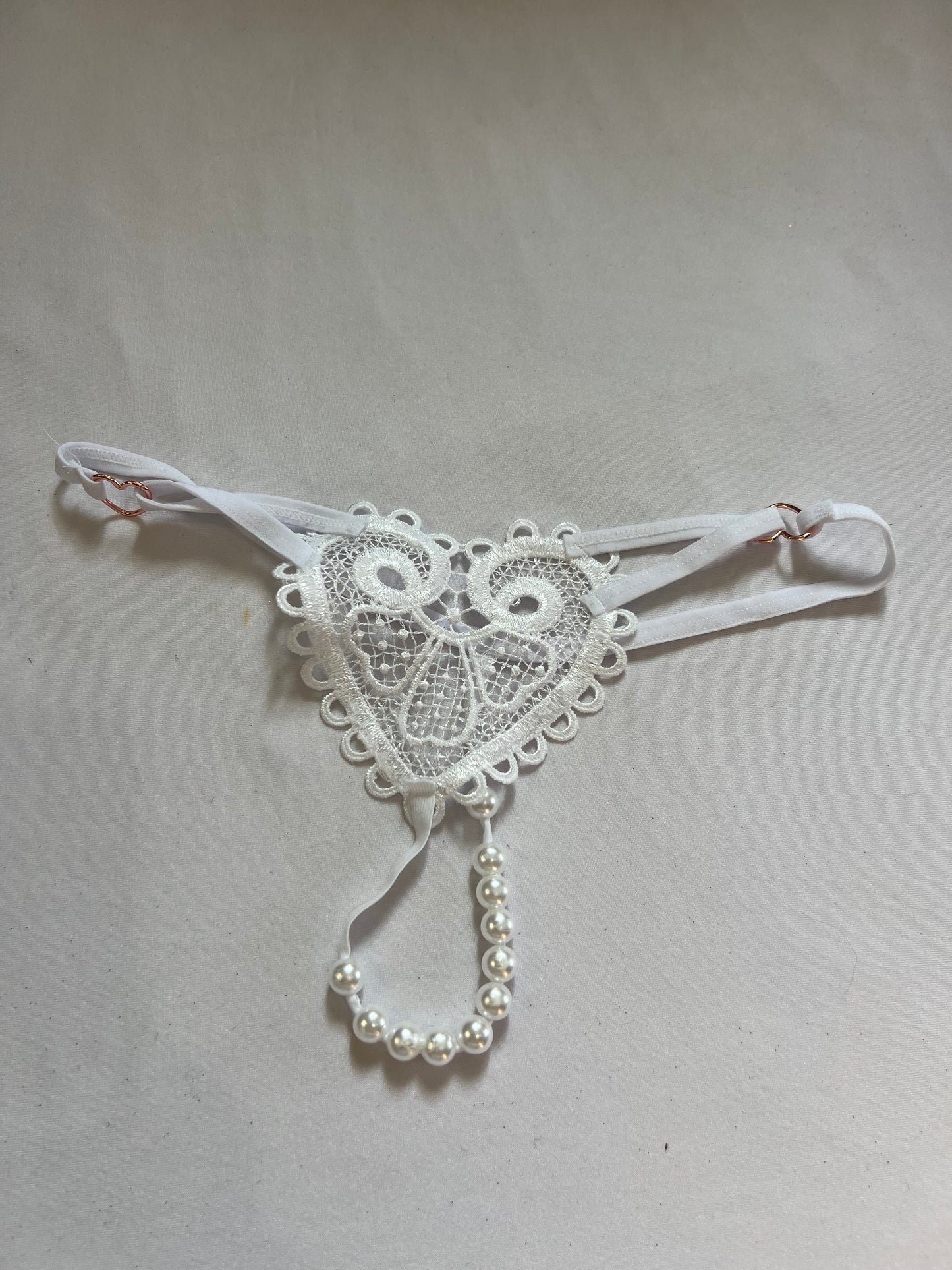 Romantic Lace & Pearl Crotchless Panties – Heart Design