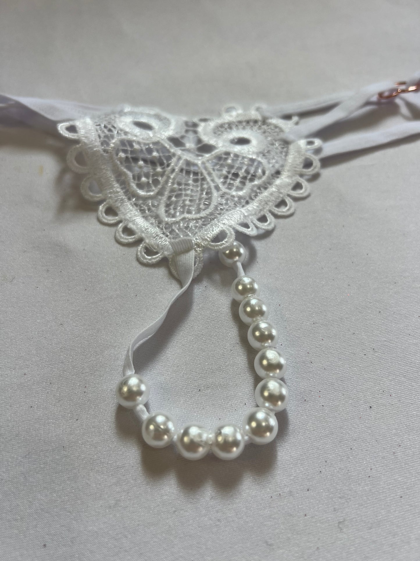 Romantic Lace & Pearl Crotchless Panties – Heart Design