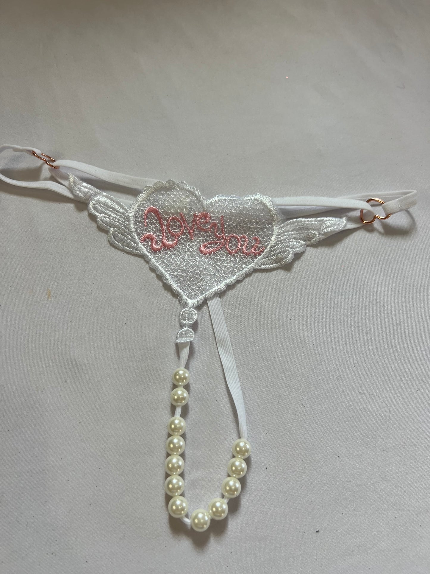 Romantic Lace & Pearl Crotchless Panties – Heart Design