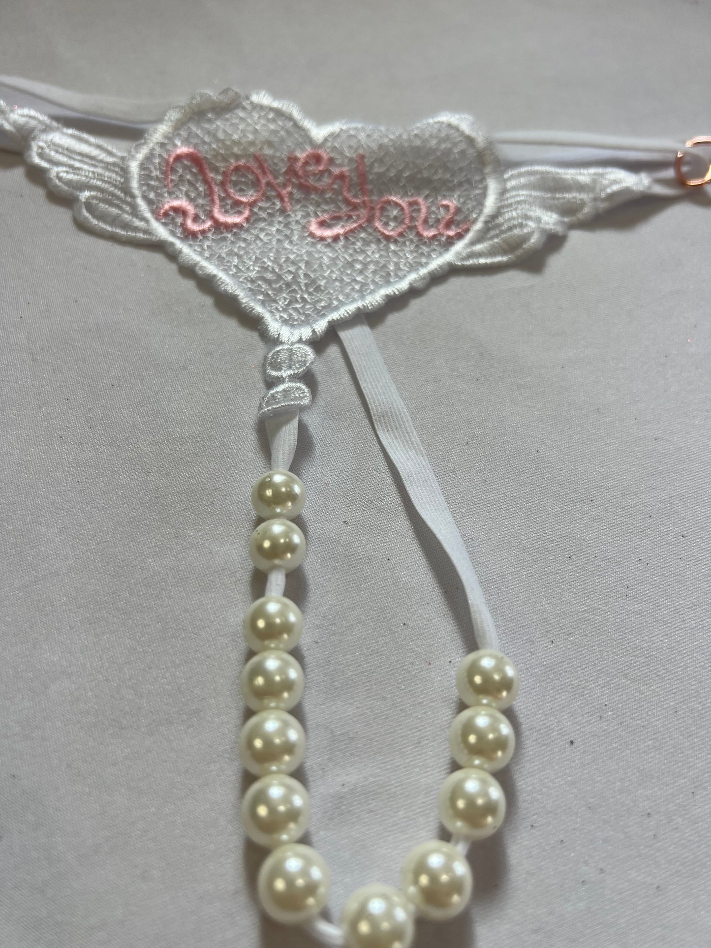 Romantic Lace & Pearl Crotchless Panties – Heart Design