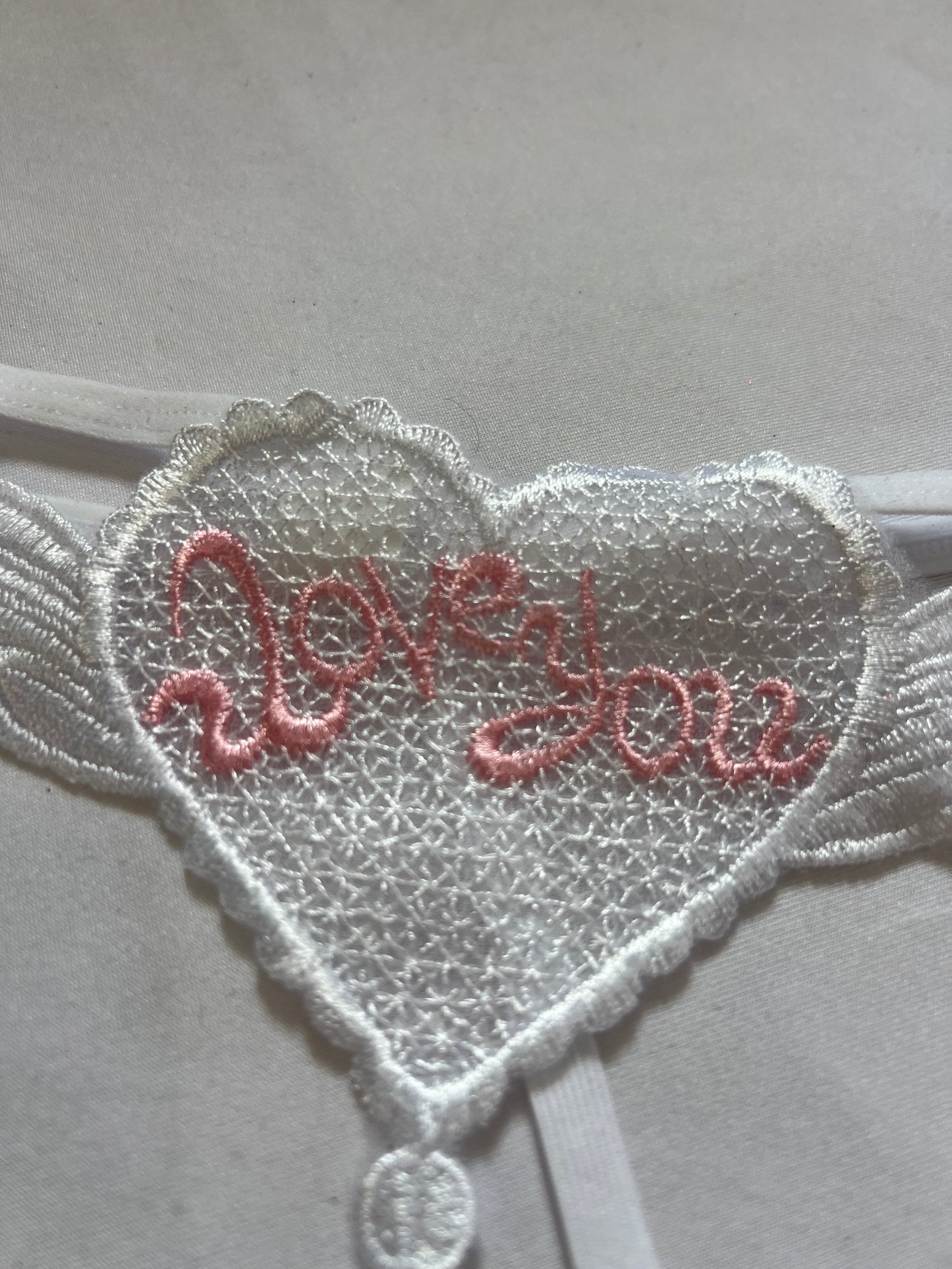 Romantic Lace & Pearl Crotchless Panties – Heart Design