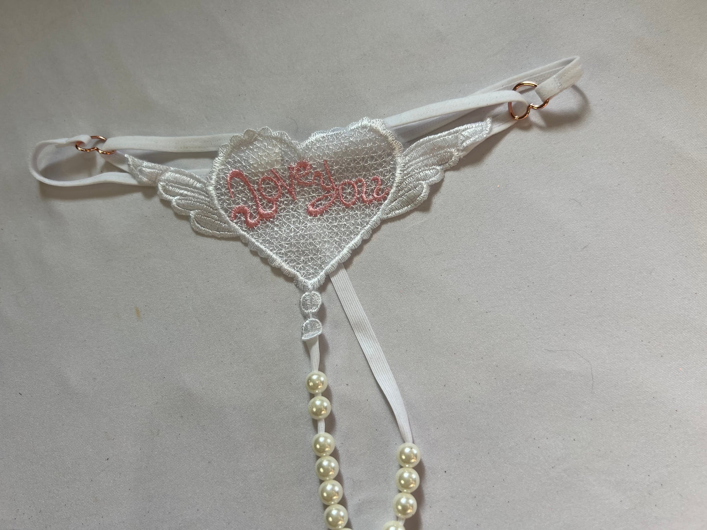 Romantic Lace & Pearl Crotchless Panties – Heart Design