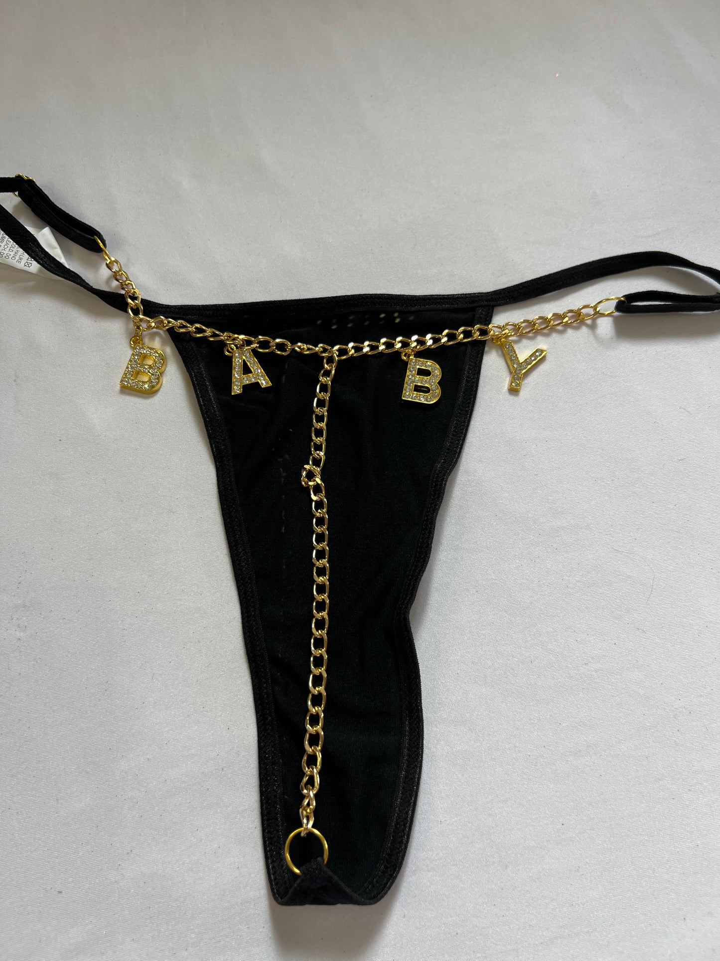 Bold Black "BABY" Chain Thong