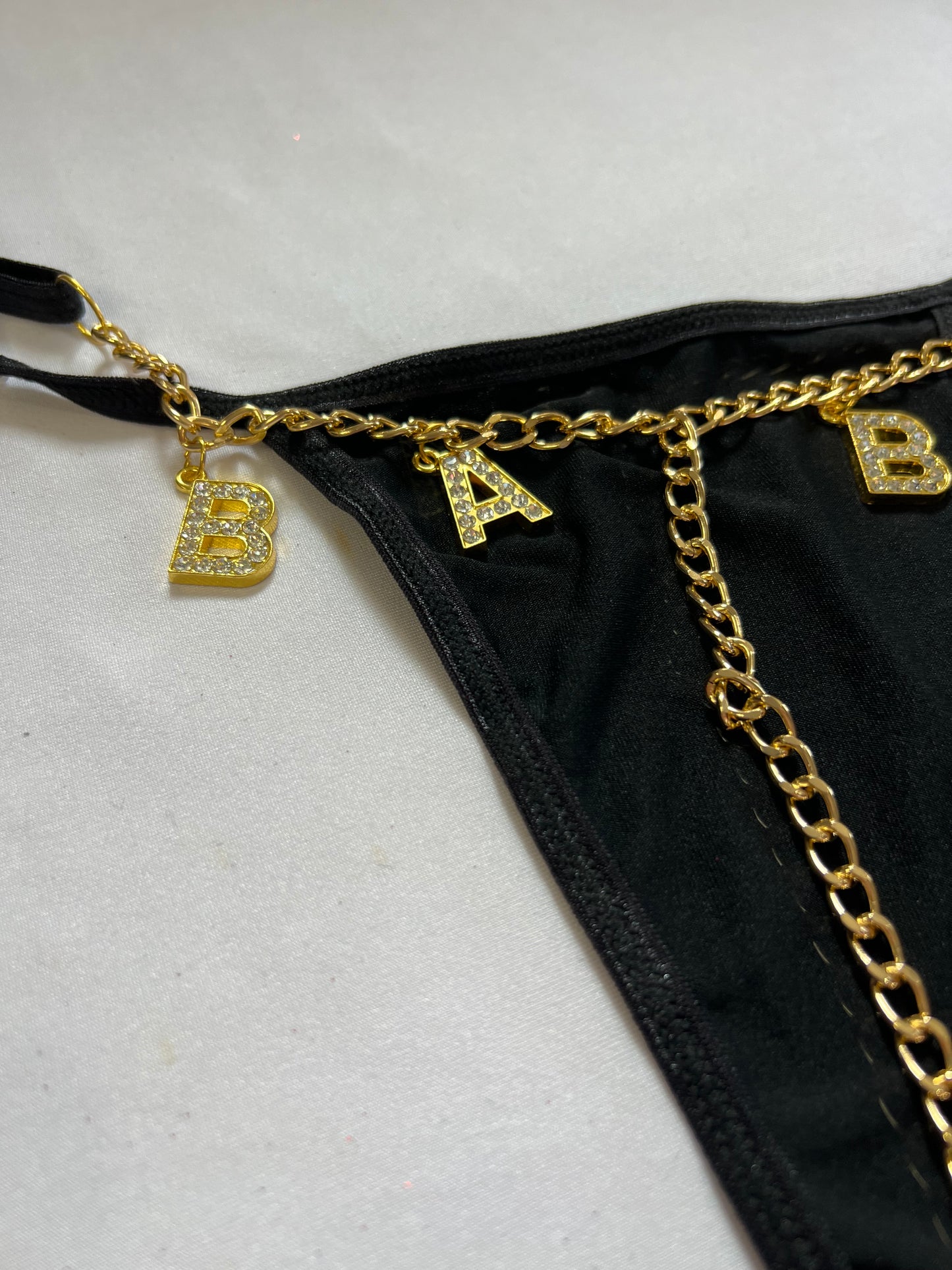 Bold Black "BABY" Chain Thong