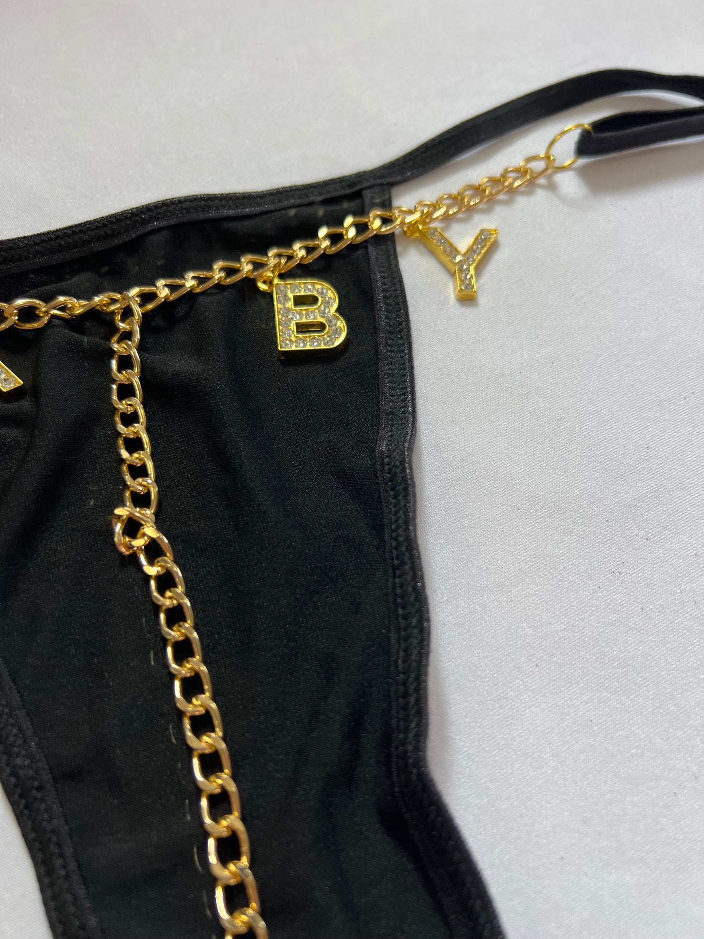 Bold Black "BABY" Chain Thong