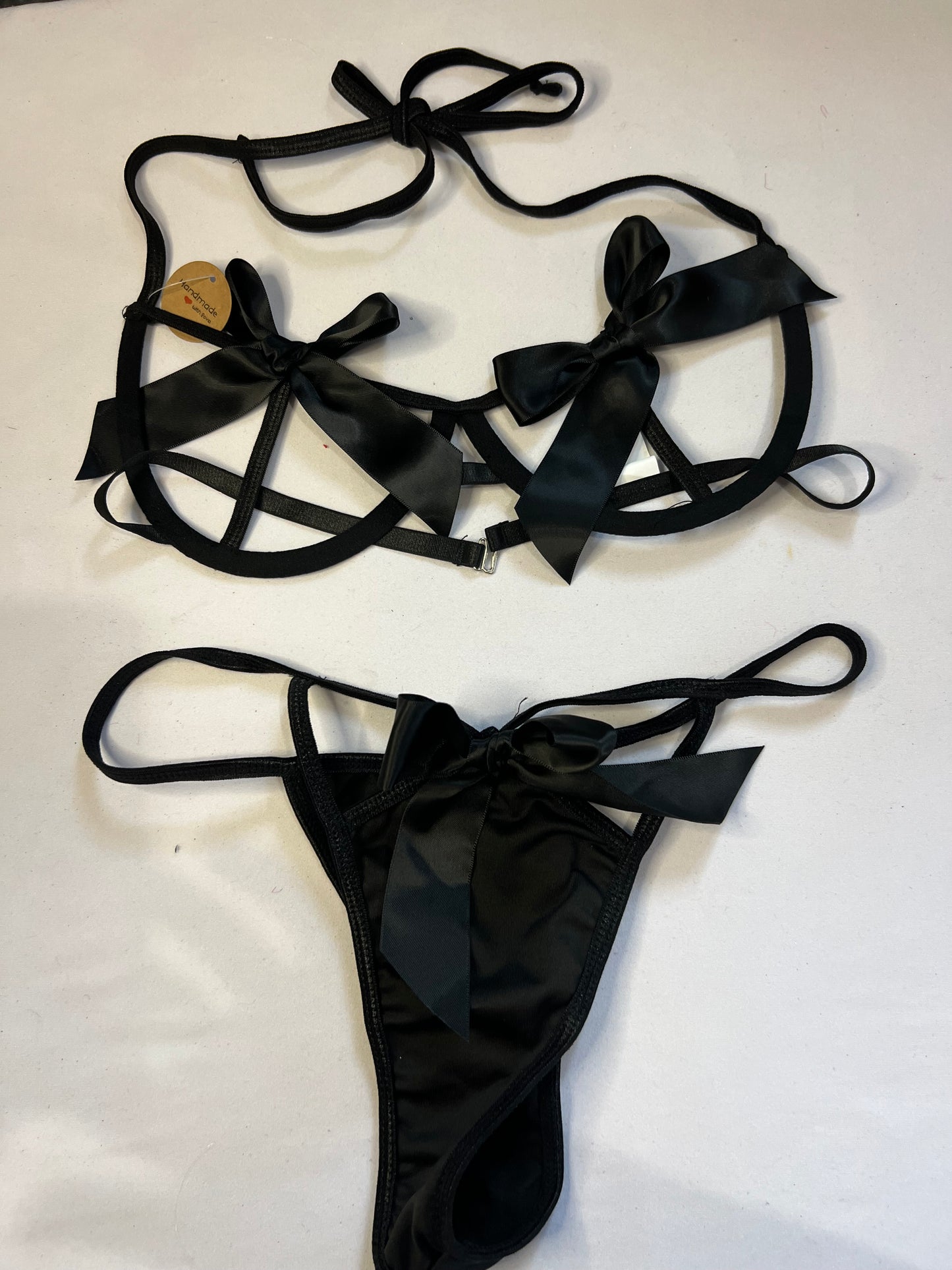 Black Satin Bow Lingerie Set