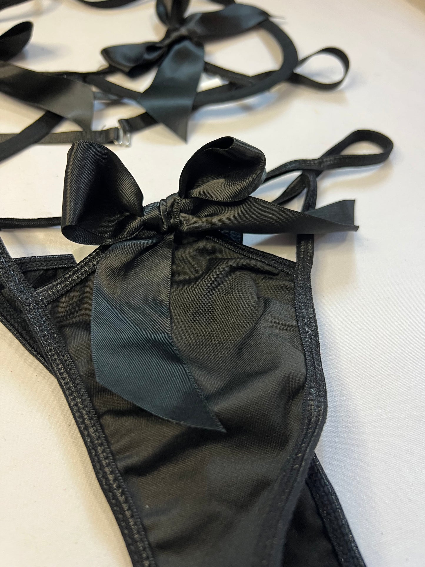 Black Satin Bow Lingerie Set