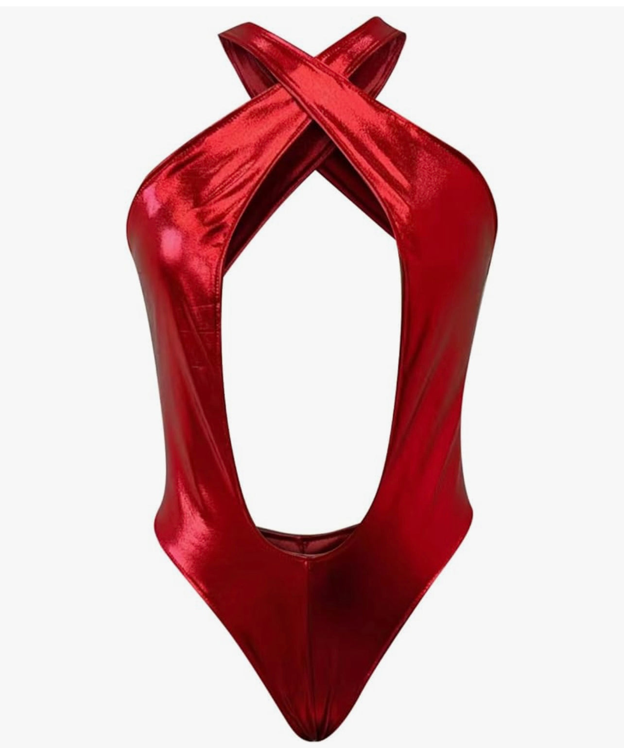 Red Metallic Criss-Cross Bodysuit – Bold & Irresistible