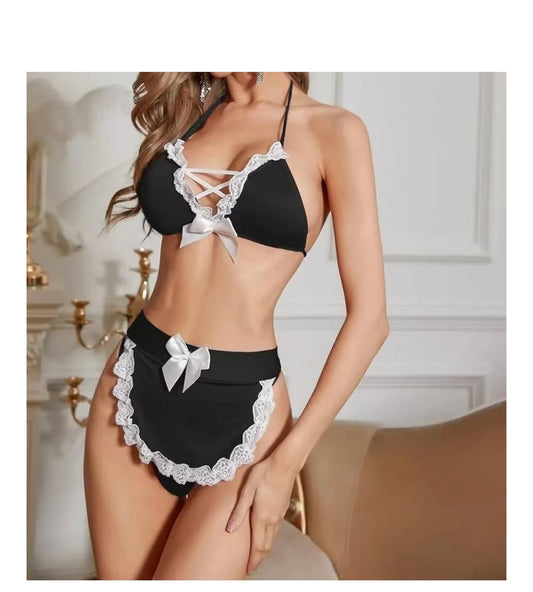 Elegant Black and White Lace Lingerie Set