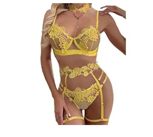 Vibrant Yellow Lace Lingerie Set
