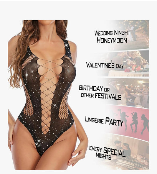 Sexy Black Mesh Lingerie Bodysuit