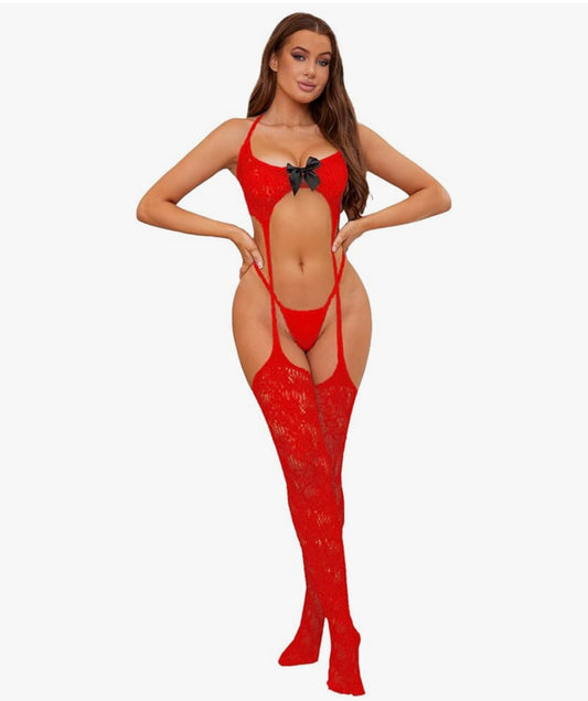 Seductive Lace Bodysuit with Thigh Highs