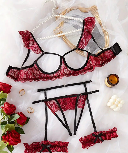 Burgundy Lace Lingerie Set