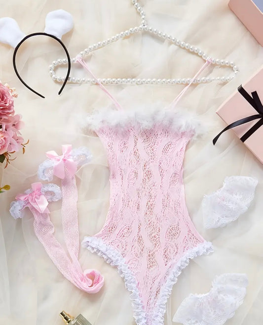 Pink Lace Bunny Lingerie Set