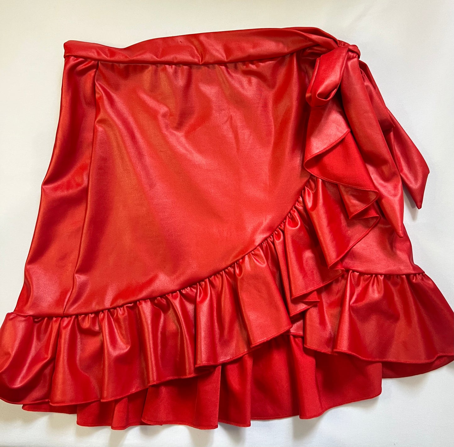 Red Satin Bow Tie Crop Top and Skirt Set
