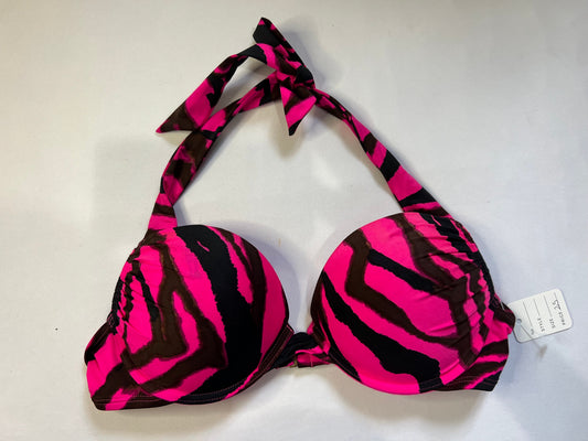 Bold Pink & Brown Striped Bikini Top