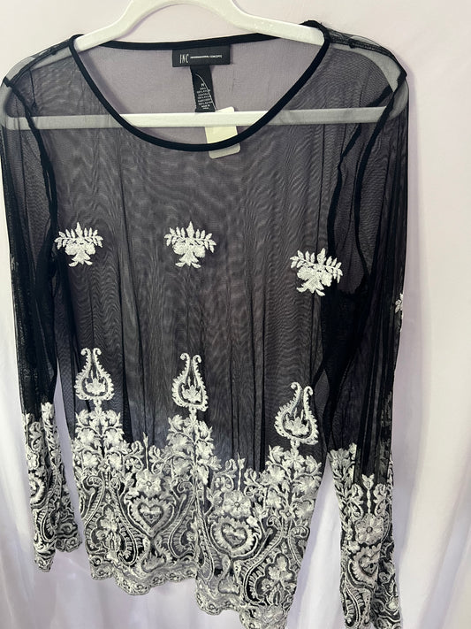 Chic Black Sheer Long-Sleeve Top with Embroidery