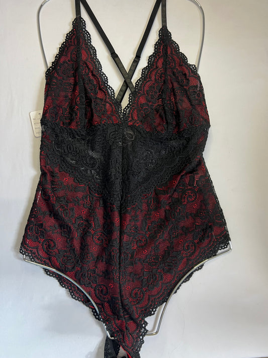 Red and Black Lace Bodysuit – Elegant, Bold, and Seductive