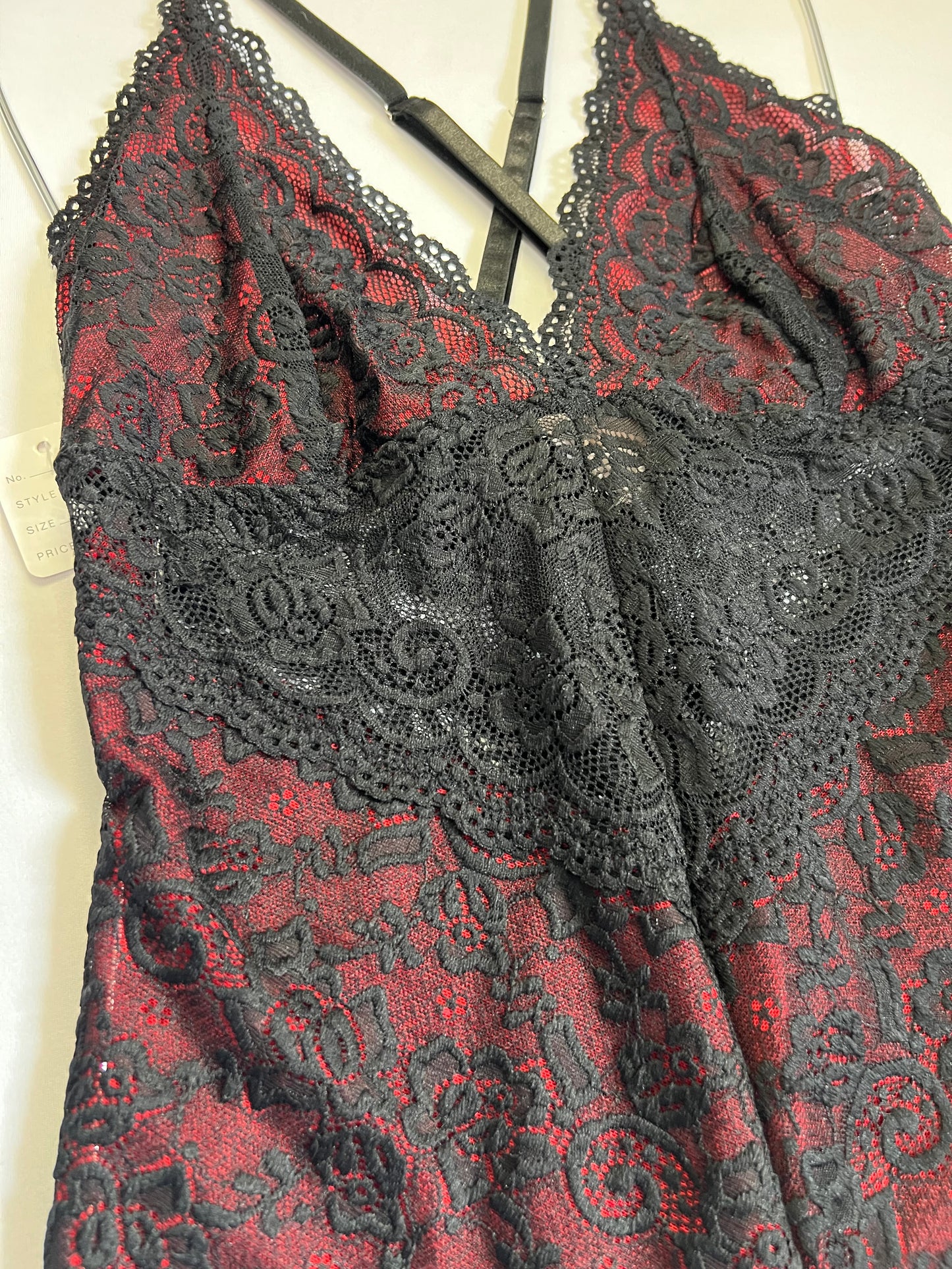 Red and Black Lace Bodysuit – Elegant, Bold, and Seductive