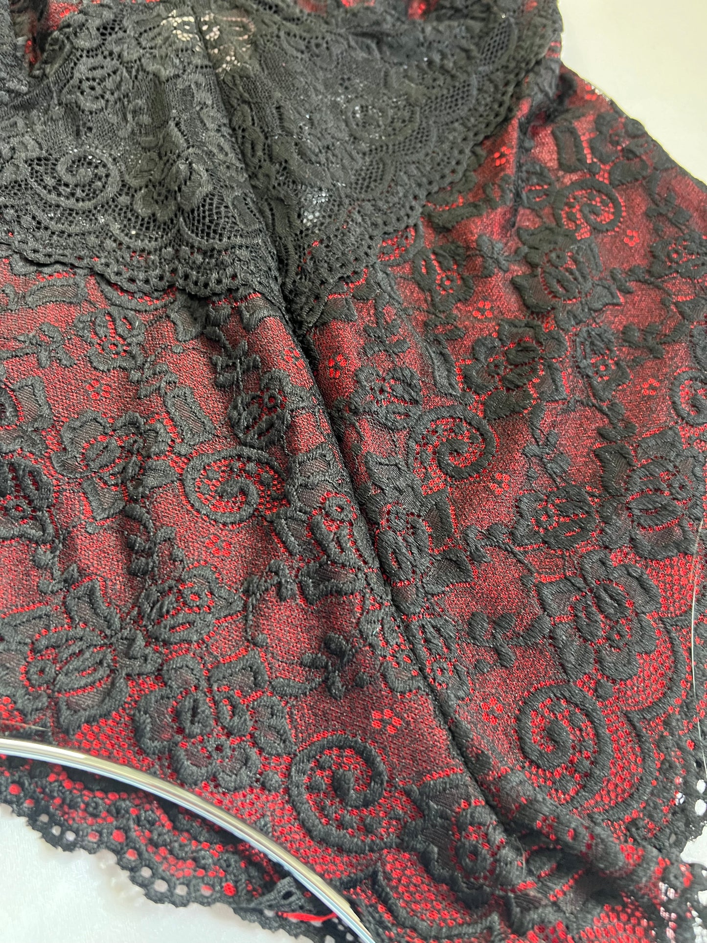 Red and Black Lace Bodysuit – Elegant, Bold, and Seductive