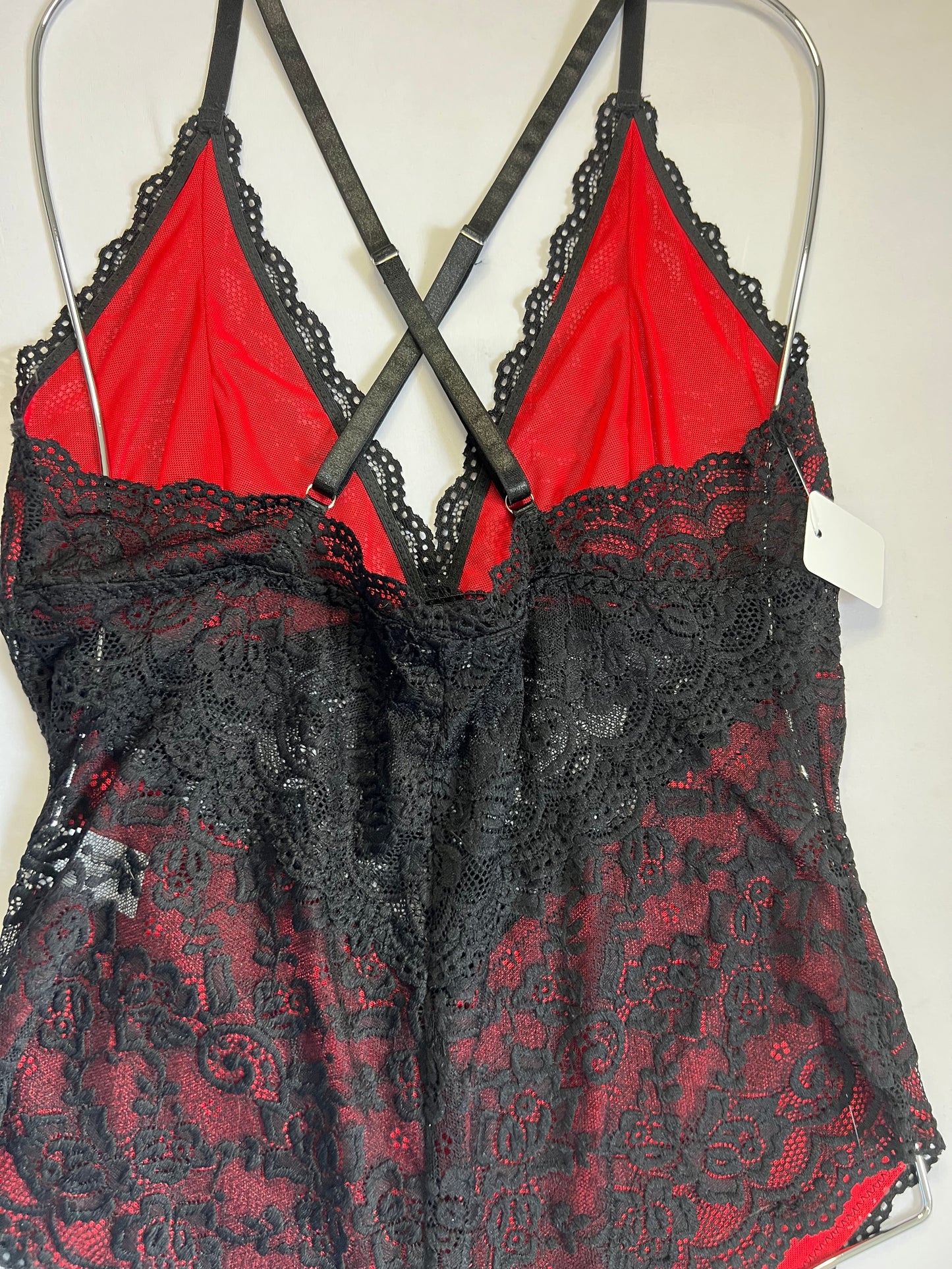 Red and Black Lace Bodysuit – Elegant, Bold, and Seductive