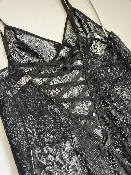 Black Lace Crisscross Bodysuit – Mysterious & Alluring