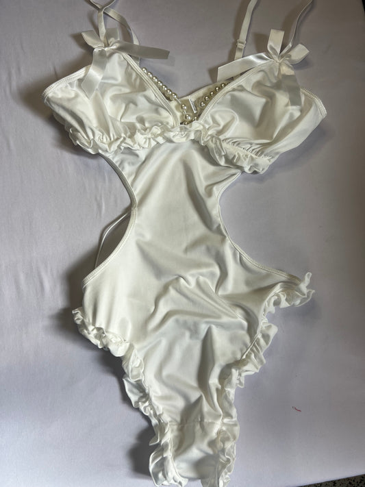 Sexi white -red Satin Bodysuit