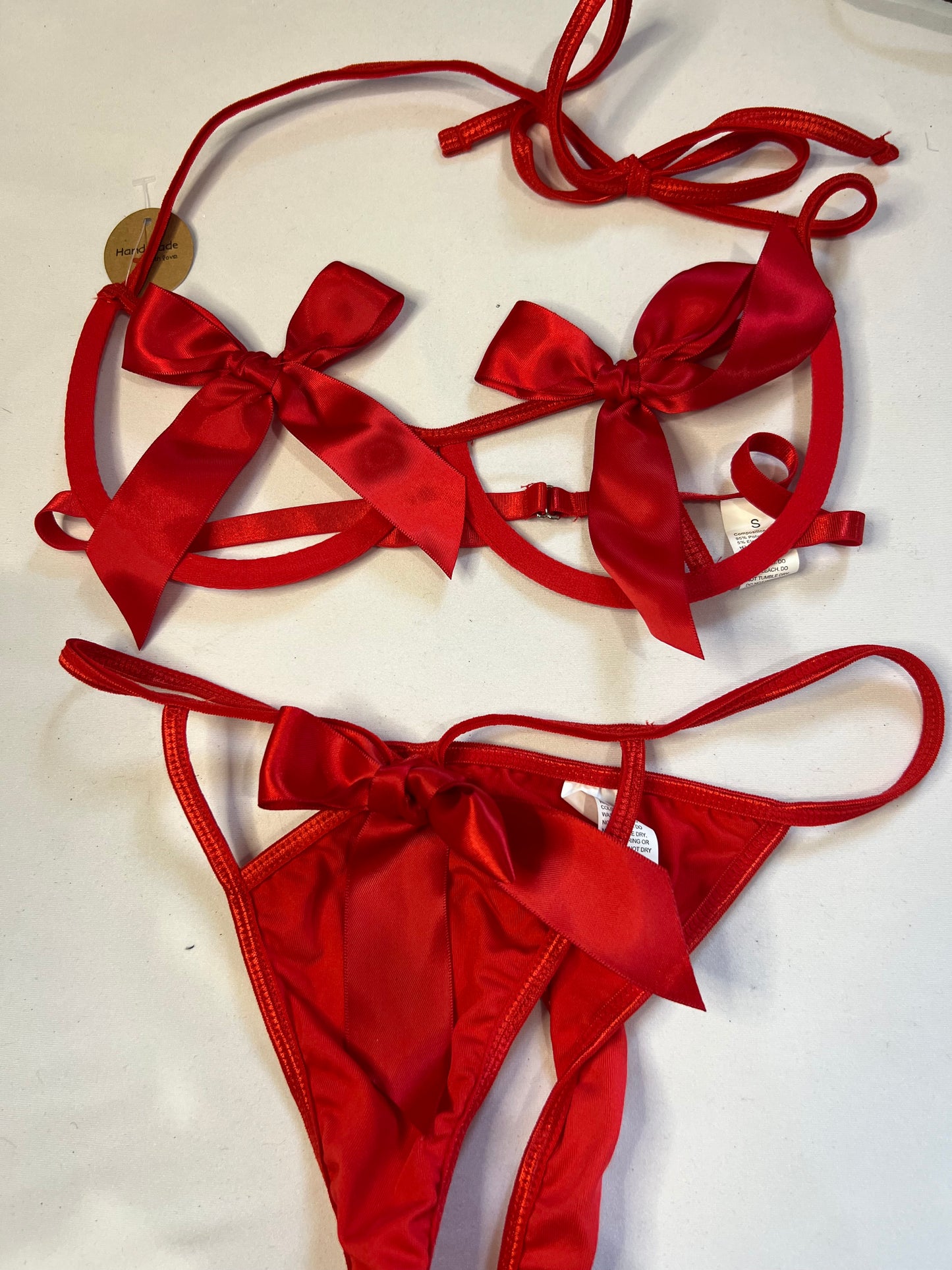 Red Satin Bow Lingerie Set