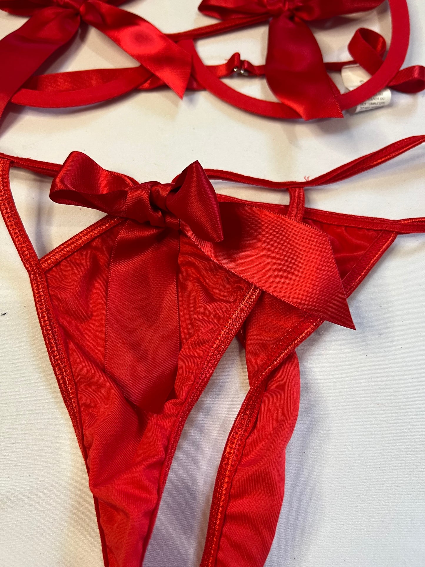 Red Satin Bow Lingerie Set