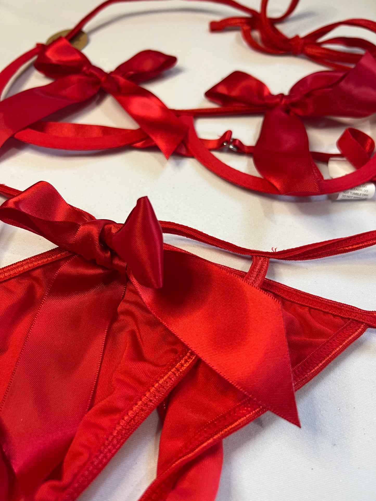 Red Satin Bow Lingerie Set