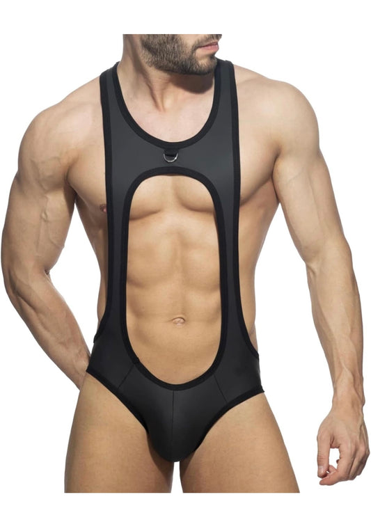 Men Bold Cut-Out Mesh Bodysuit – Black