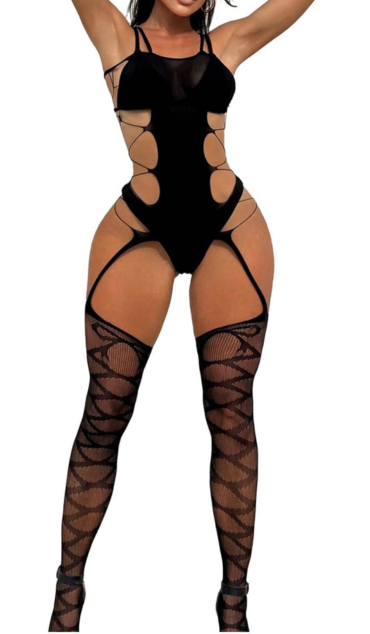 Black Cut-Out Mesh Bodysuit – Ultra Sexy Statement Piece